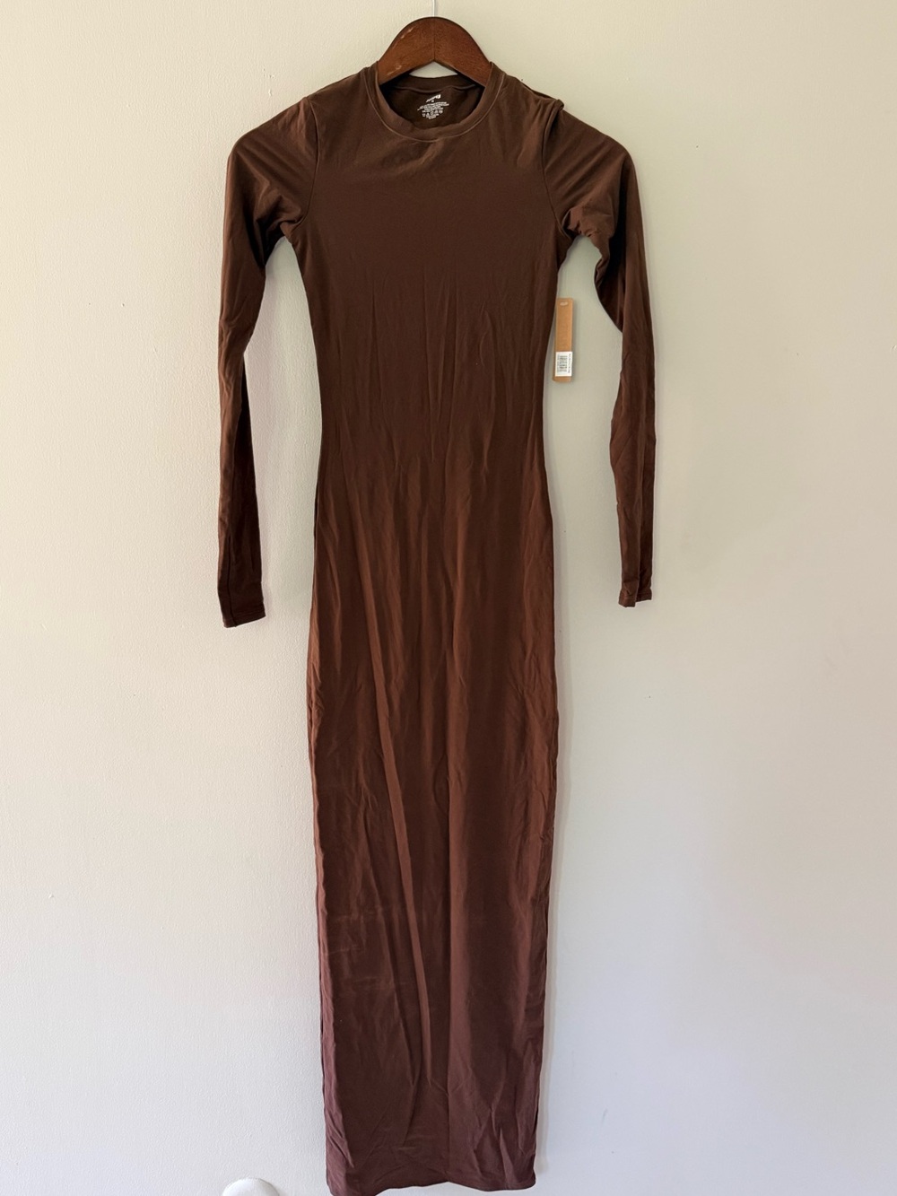 SKIMS Fits Everybody Long Sleeve Maxi Dress Cocoa Brown XS NWT
